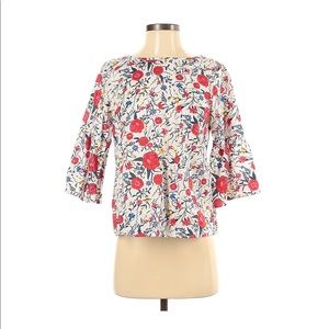J Crew white floral blouse with bow back detail size 00